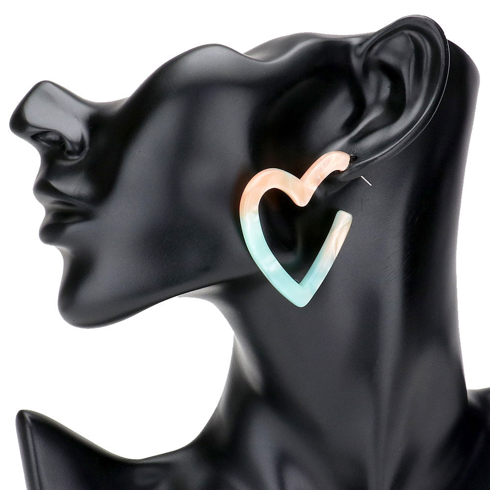 Mint Pink Post Back Celluloid Acetate Open Heart Earrings. Beautifully crafted design adds a gorgeous glow to any outfit. Jewelry that fits your lifestyle! Perfect Birthday Gift, Anniversary Gift, Mother's Day Gift, Anniversary Gift, Graduation Gift, Prom Jewelry, Just Because Gift, Thank you Gift.