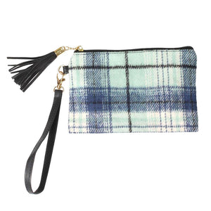 Mint Plaid Check Wristlet Pouch Bag, put in your bag, and find quickly with its bright colors. This wristlet clutch bag is lightweight and has a detachable strap that helps to carry more comfortably. Great for running small errands while keeping your hands free. An ideal accessory to carry handy items. A beautiful gift item for birthdays, anniversaries, Christmas, etc.