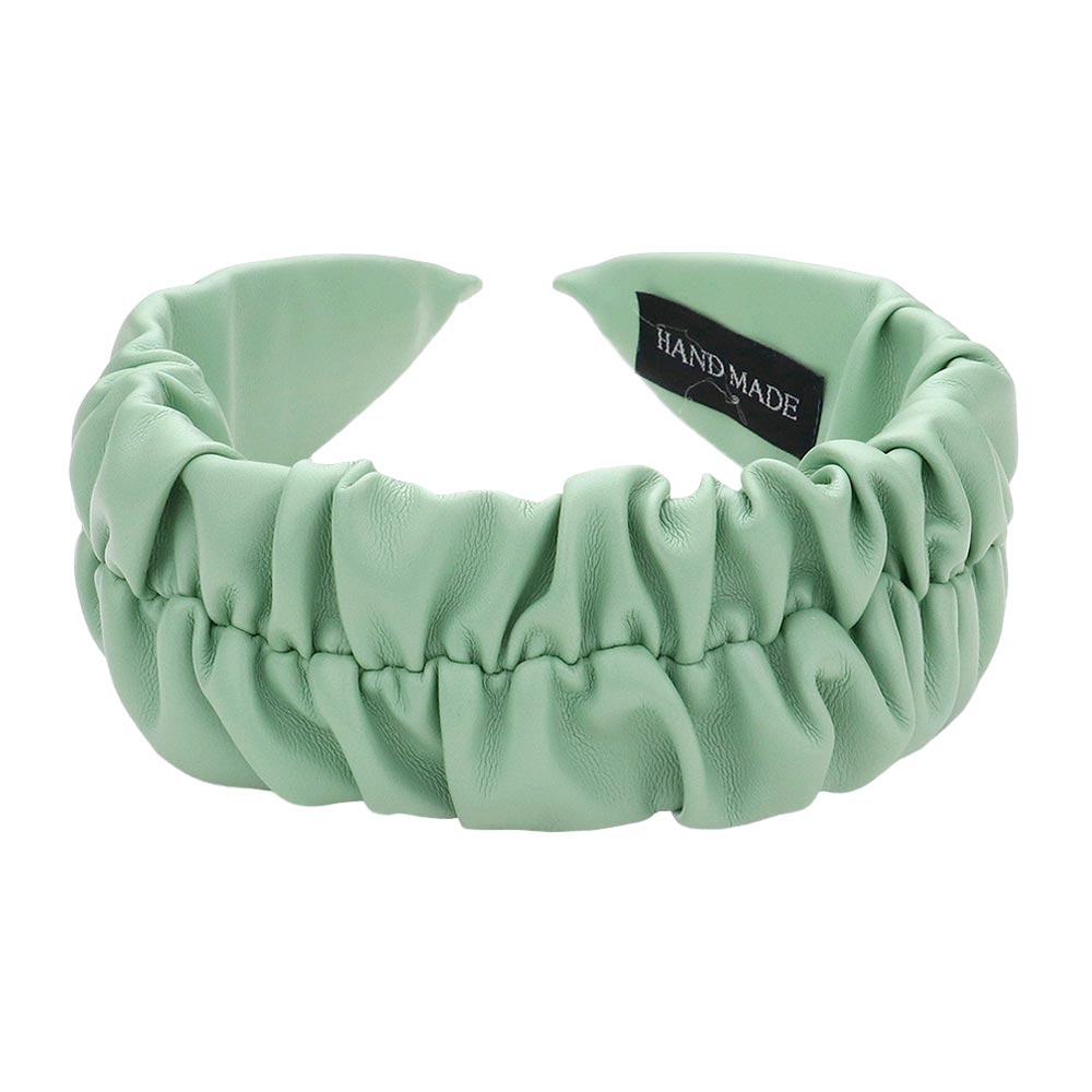 Mint Pleated Solid Faux Leather Headband, create a natural & beautiful look while perfectly matching your color with the easy-to-use pleated solid faux leather headband. Add a super neat and trendy knot to any boring style. Perfect for everyday wear, special occasions, outdoor festivals, and more.