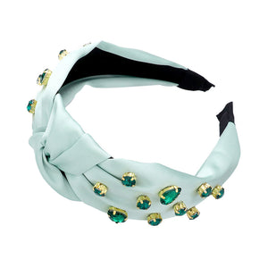 Mint Round Teardrop Stone Embellished Burnout Knot Headband, the combination of stone sewn on a knot headband will make you feel glamorous. Be ready to receive compliments. Be the ultimate trendsetter wearing this knot headband with all your stylish outfits! Exquisite enough to use on the wedding day.