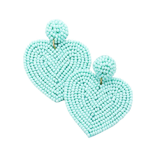Mint Seed Beaded Heart Drop Earrings. Look like the ultimate fashionista with these Earrings! Add something special to your outfit this Valentine! Special It will be your new favorite accessory. Perfect Birthday Gift, Mother's Day Gift, Anniversary Gift, Graduation Gift, Prom Jewelry, Valentine's Day Gift, Thank you Gift.