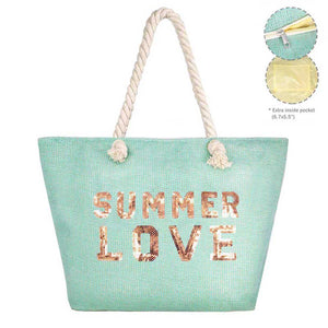 Mint Summer Love Message Glitz Beach Tote Bag, Whether you are out shopping, going to the pool or beach, this tote bag is the perfect accessory. Spacious enough for carrying all of your essentials. Perfect as a beach bag to carry foods, drinks, towels, swimsuit, toys, flip flops, sun screen and more. Gift idea for your loving one!