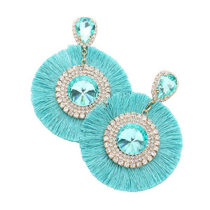 Mint Teardrop Round Stone Accented Tassel Fringe Dangle Earrings, completed the appearance of elegance and royalty to drag the crowd's attention on special occasions. The beautifully crafted fringe design adds a gorgeous glow to any outfit, making you stand out and more confident.