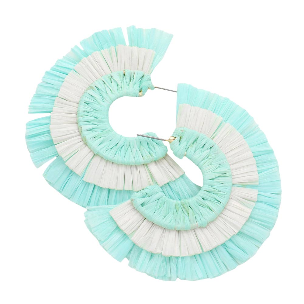 Mint Two Tone Raffia Half Round Earrings, enhance your attire with these beautiful raffia half-round earrings to show off your fun trendsetting style. Can be worn with any daily wear such as shirts, dresses, T-shirts, etc. These half-round earrings will garner compliments all day long. Whether day or night, on vacation, or on a date, whether you're wearing a dress or a coat, these earrings will make you look more glamorous and beautiful. 