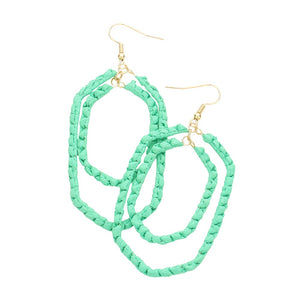 Mint Woven Raffia Double Open Hexagon Dangle Earrings, enhance your attire with these beautiful raffia earrings to show off your fun trendsetting style. Get a pair as a gift to express your love for any woman person or for just for you on birthdays, Mother’s Day, Anniversary, Holiday, Christmas, Parties, etc.