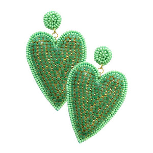 Mint Felt Back Rhinestone Seed Beaded Heart Dangle Earrings, These gorgeous Rhinestone pieces will show your class on any special occasion. Take your love for accessorizing to a new level of affection with these seed-beaded heart-dangle earrings. Wear these lovely earrings to make you stand out from the crowd & show your trendy choice this valentine.