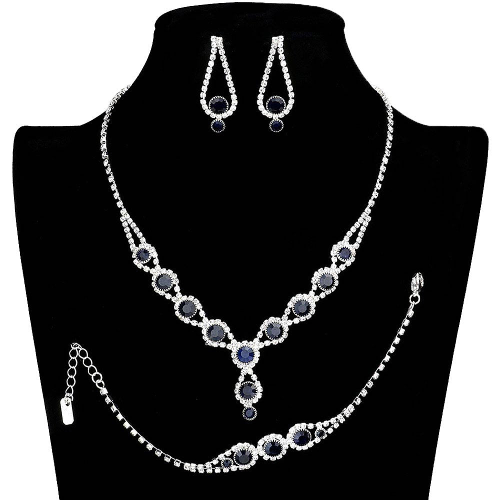 Montana Blue 3PCS Rhinestone Bubble Necklace Jewelry Set, These glamorous Rhinestone Bubble jewelry sets will show your perfect beauty & class on any special occasion. The elegance of these rhinestones goes unmatched. Great for wearing at a party! Perfect for adding just the right amount of glamour and sophistication to important occasions. These classy Rhinestone Bubble Jewelry Sets are perfect for parties, Weddings, and Evenings.
