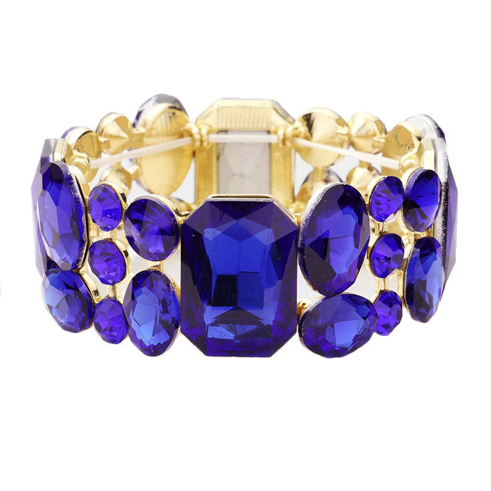Montana Blue Emerald Cut Crystal Accented Stretch Evening Bracelet, Get ready with these Stretch Bracelet, put on a pop of color to complete your ensemble. Perfect for adding just the right amount of shimmer & shine and a touch of class to special events. Perfect Birthday Gift, Anniversary Gift, Mother's Day Gift, Graduation Gift.