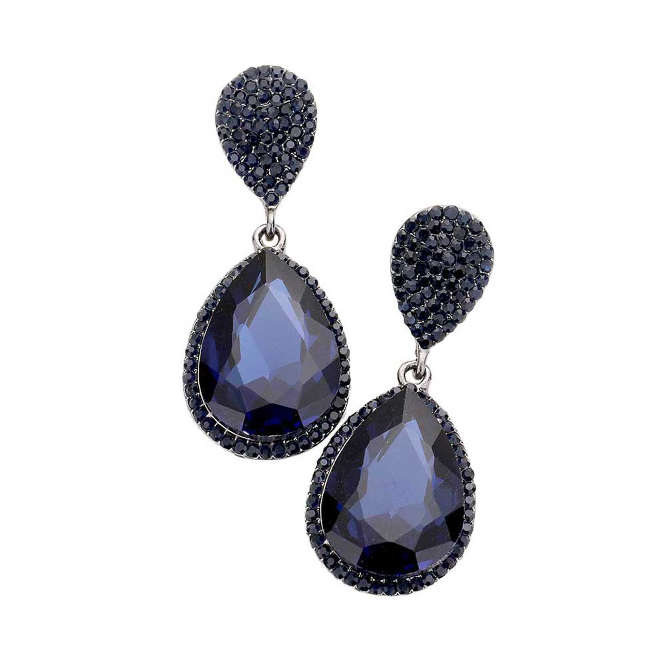 Montana Blue Glass Crystal Teardrop Rhinestone Trim Evening Earrings, put on a pop of color to complete your ensemble. Beautifully crafted design adds a gorgeous glow to any outfit. Perfect jewelry gift to expand a woman's fashion wardrobe with a modern, on trend style. Perfect for Birthday Gift, Anniversary Gift, Mother's Day Gift, Graduation Gift, Valentine's Day Gift.