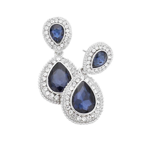 Women's Rhinestone Trim Teardrop Evening Dangle Earrings - Montana