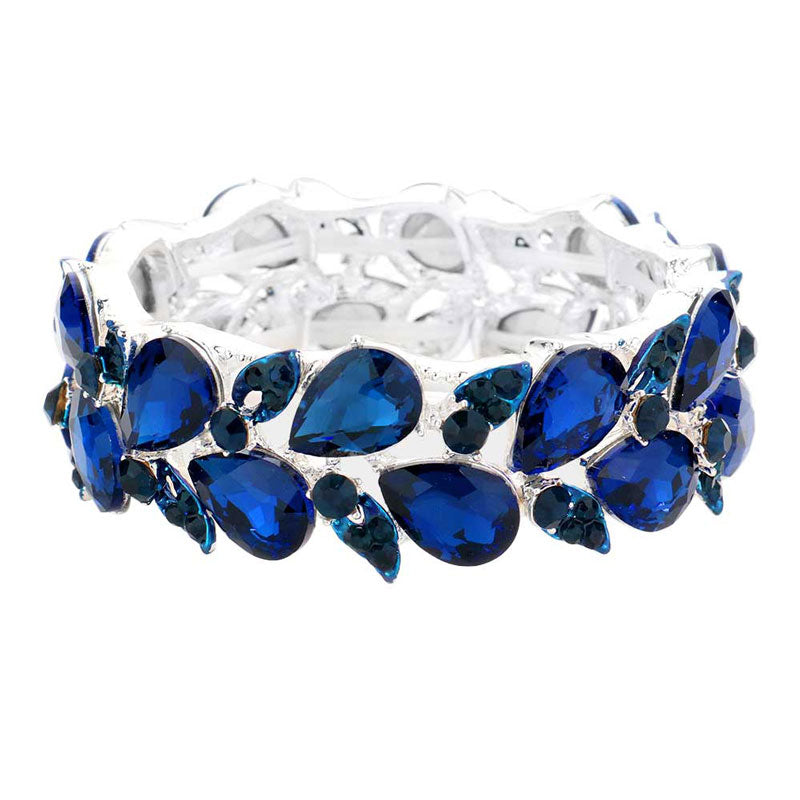 Montana Blue TearDrop Crystal Leaf Stretch Bracelet. Get ready with this Bracelet, put on a pop of color to complete your ensemble. Beautifully crafted design adds a gorgeous glow to any outfit. Jewelry that fits your lifestyle! Perfect Birthday Gift, Anniversary Gift, Mother's Day Gift, Anniversary Gift, Graduation Gift, Prom Jewelry, Just Because Gift, Thank you Gift.