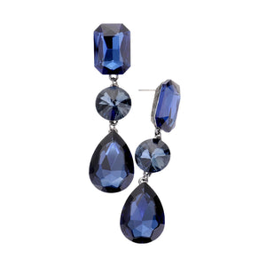 Montana Blue Triple Crystal Rhinestone Evening Earrings. Elegance becomes you in these shiny glamorous Rhinestone earrings, the perfect sparkling accessory to add some sophisticated fun to your next social event. Coordinate this evening earrings with any ensemble from business casual wear, the perfect addition to every outfit. Perfect Gift Birthday, Holiday, Christmas, Valentine's Day, Anniversary, Just Because gift.