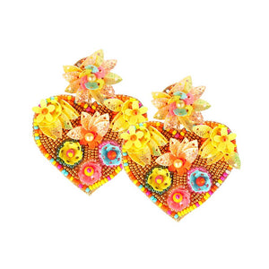 Multi Felt Back Flower Pointed Seed Beaded Heart Dangle Earrings, take your love for statement accessorizing to a new level of affection with these flower pointed heart-dangle earrings. Accent all of your dresses with the extra fun vibrant color with these seed beaded earrings. Wear these lovely earrings to make you stand out from the crowd & show your trendy choice this valentine's.