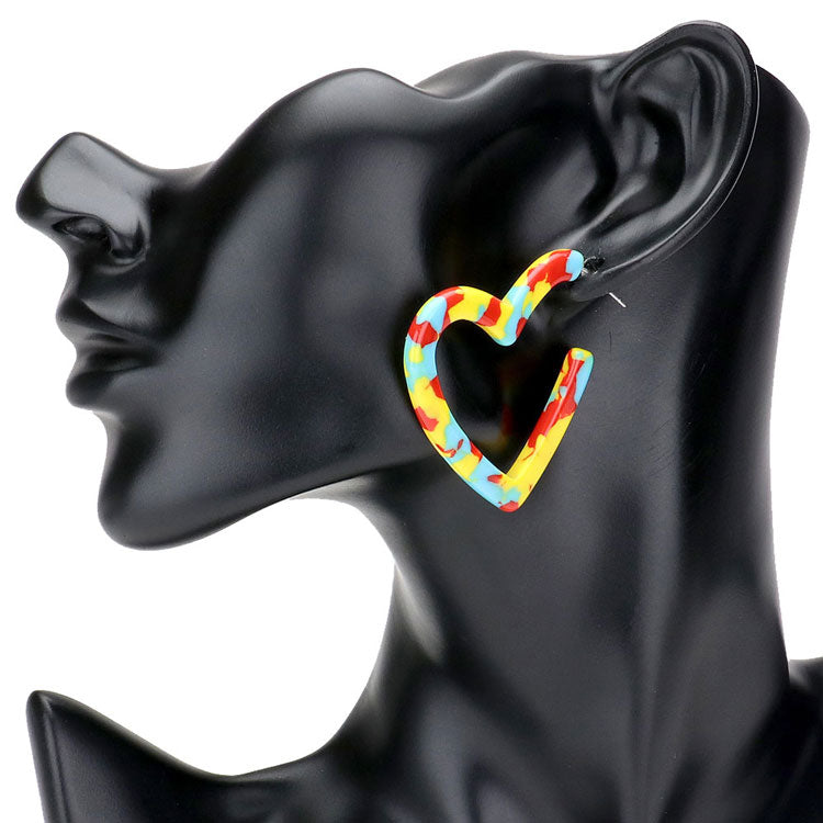Multi Post Back Celluloid Acetate Open Heart Earrings. Beautifully crafted design adds a gorgeous glow to any outfit. Jewelry that fits your lifestyle! Perfect Birthday Gift, Anniversary Gift, Mother's Day Gift, Anniversary Gift, Graduation Gift, Prom Jewelry, Just Because Gift, Thank you Gift.