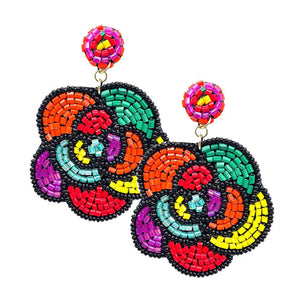 Multi Felt Back Beaded Flower Dangle Earrings. Gift someone or yourself these ultra-chic earrings, they will take your look up a notch, versatile enough for wearing straight through the week, perfectly lightweight for all-day wear, coordinate with any ensemble from business casual to everyday wear, the perfect addition to every outfit. Adds a touch of nature-inspired beauty to your look.