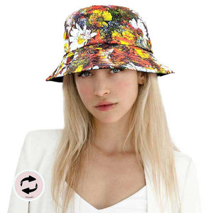 Multi Flower Patterned Reversible Bucket Hat, show your trendy side with this flower patterned bucket hat. Have fun and look Stylish. You can easily fold this bucket hat and put it in any backpack. Great for covering up when you are having a bad hair day, perfect for keeping the sun off of your face, neck, and shoulders Perfect summer, beach accessory.