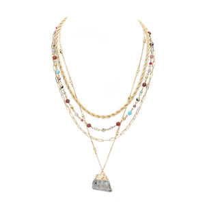 Multi Natural Stone Pendant Triple Layered Necklace, put on a pop of color to complete your ensemble. Perfect for adding just the right amount of shimmer & shine and a touch of class to special events. Perfect Birthday Gift, Anniversary Gift, Mother's Day Gift, Gra duation Gift, Prom Jewelry, Thank you Gift.