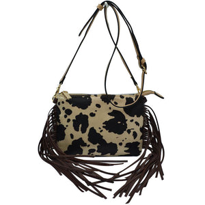 Multi 3 Trendy Cowprint Tassel Fringe Crossbody purse womens Handbag, This Cowprint handbag can be worn crossbody or on the shoulder. These comfortable handbag is made of high quality durable leather.This handbag features one big compartments, for your essentials and a little more. Show your trendy side with this awesome crossbody bag. Have fun and look stylish with its fringe details.