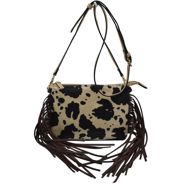 Cow Print Fringe Crossbody Purse