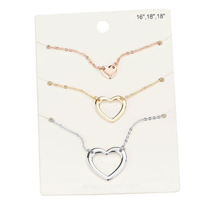 Multi 3PCS - Metal Heart Pendant Necklaces, Get ready with these Pendant Necklace, put on a pop of color to complete your ensemble. Perfect for adding just the right amount of shimmer & shine and a touch of class to special events. Perfect Birthday Gift, Anniversary Gift, Mother's Day Gift, Valentine's Day Gift.