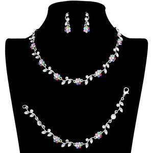 Multi 3PCS Flower Leaf Cluster Rhinestone Necklace Jewelry Set, These gorgeous Rhinestone pieces will show your class on any special occasion. The elegance of these rhinestones goes unmatched. Get ready with these bright stunning fashion Jewelry sets, and put on a pop of shine to complete your ensemble. Simple sophistication gives a lovely fashionable glow to any outfit style. Simple sophistication, dazzling polished, is a timeless beauty that makes a notable addition to your collection.