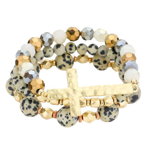 Multi  3PCS Hammered Metal Cross Pendant Beaded Layered Bracelets,  Add this 3 piece beaded layered bracelet to light up any outfit, feel absolutely flawless. Fabulous fashion and sleek style adds a pop of pretty color to your attire, coordinate with any ensemble from business casual to everyday wear. Pair these with tees and jeans and you are good to go. Perfect gift idea for Birthday, Anniversary, Prom Jewelry, Thank you Gift or any special occasion.
