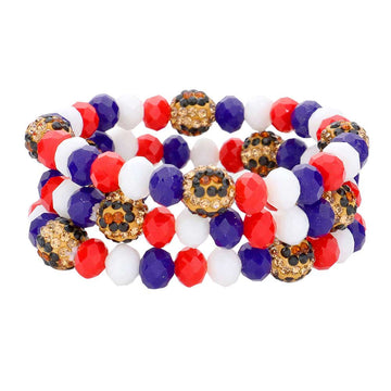 Multi 3PCS Leopard USA Flag Shamballa Bead Stretch Bracelets, Add a statement with this 3 piece Leopard Pattern bracelet to light up any outfit, It’s has beautiful USA Flag Shamballa Beaded in USA patriotic vibrant colors. Suitable of any time day or night, great for election day, national holiday, show how much you love your country. Perfect Birthday Gift, Anniversary Gift, Mother's Day Gift, Thank you Gift.