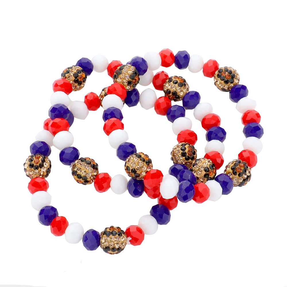 Multi 3PCS Leopard USA Flag Shamballa Bead Stretch Bracelets, Add a statement with this 3 piece Leopard Pattern bracelet to light up any outfit, It’s has beautiful USA Flag Shamballa Beaded in USA patriotic vibrant colors. Suitable of any time day or night, great for election day, national holiday, show how much you love your country. Perfect Birthday Gift, Anniversary Gift, Mother's Day Gift, Thank you Gift.