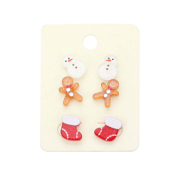 Multi 3Pairs Christmas Snowman Gingerbreadman Socks Stud Earrings. Christmas earrings jewelry will decorated your Christmas costumes, making your more striking and eye catching! They would be awesome to wear all season and especially to your Christmas festivities. These Christmas themed earrings make a great gift for someone who loves the magic of Christmas! Great gifts for Christmas, Thanksgiving ,New Year and Birthday. 