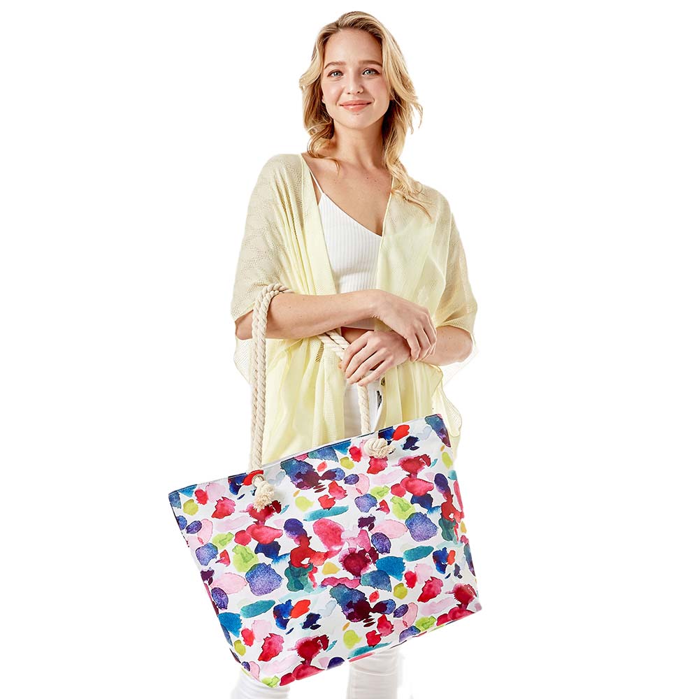 Multi Abstract Painting Patterned Beach Tote Bag, This Abstract Painting Patterned Beach Tote Bag is versatile enough for wearing throughout the week, simple and leisurely, elegant and fashionable, suitable for women of all ages, and ultra-lightweight to carry around all day. A wonderful gift for your family, and friends.