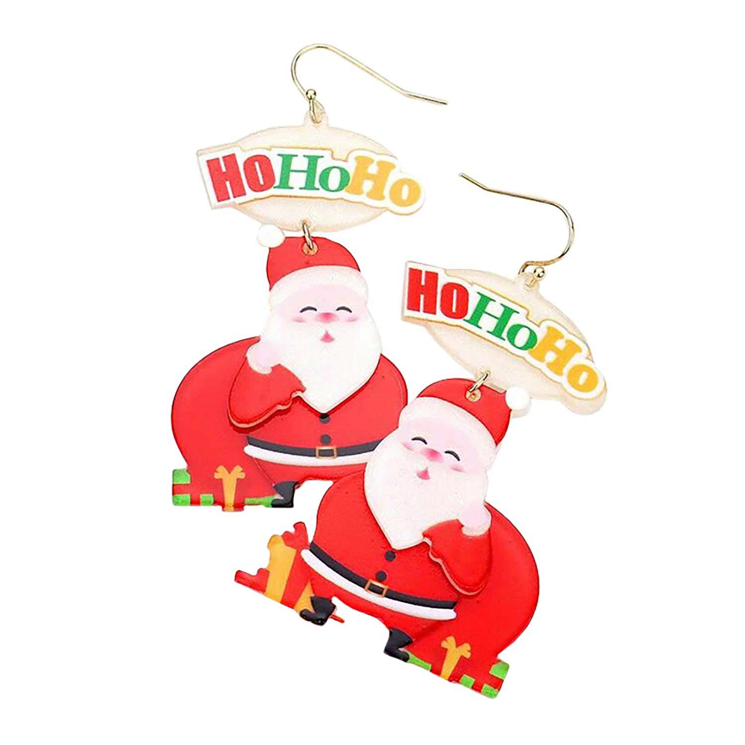 Multi Acetate Christmas Santa Dangle Earrings, are the perfect things to celebrate the season in a stylish and unique way. Embrace the Christmas spirit with these acetate Santa Christmas theme earrings. These Acetate Santa dangle earrings are bound to cause a smile. Throw these on for all your Christmas parties and instantly transition your outfit into a festive look. They will make them more exciting and eye-catching! 