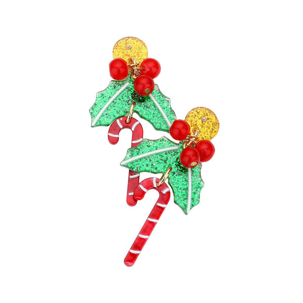 Multi Acetate Christmas Theme Candy Cane Dangle Earrings. Beautifully crafted design adds a gorgeous glow to any outfit with Christmas, Flower & Leaf theme. Get into the Christmas spirit with our gorgeous handcrafted Christmas dangle earrings, Bright design with Christmas themed colors and pattern will the perfect choice to your Christmas costumes. Ideal gift for you loved ones, girlfriend, wife, daughter, sisters, share with your family on Christmas.