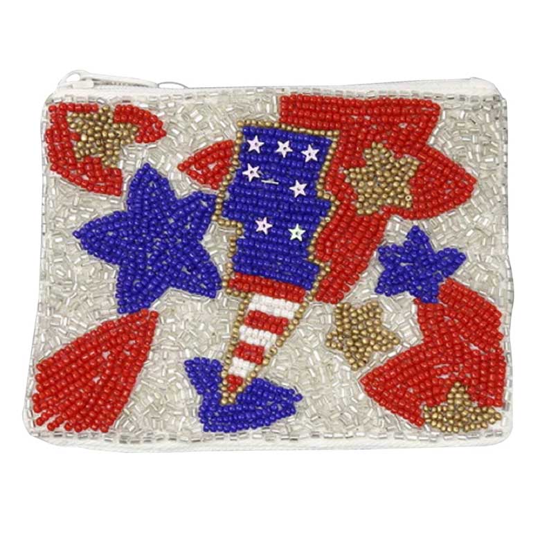 Multi American Flag Patriotic Seed Beaded Coin Purse, looks like the ultimate fashionista when carrying this Seed Beaded Coin Purse, is great for when you need something small to carry or drop in your Coin Purse. It's a Perfect birthday gift, anniversary gift, Mother's Day gift, holiday getaway, or any other occasion.