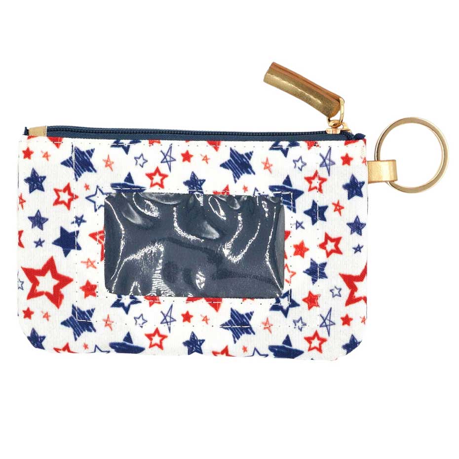 Multi American USA Star Patterned Id Wallet Detachable,  looks like the ultimate fashionista when carrying USA star patterned id wallet, You can keep your ID card in this bag and also when you need something small to carry or drop in your bag. Show your love for Your country with this sweet patriotic  USA star patterned id wallet. Red, white, and blue are used for a trendy fireworks flare.