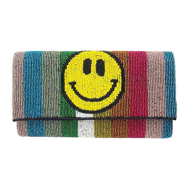 Multi Beaded Smile Clutch Crossbody Bag, Look like the ultimate fashionista when carrying this small Clutch bag, great for when you need something small to carry or drop in your bag. Keep your keys handy & ready for opening doors as soon as you arrive. Perfect Birthday Gift or any other events. These smiling face Clutch bag gift idea will sure to bring a smile to your loving one face!