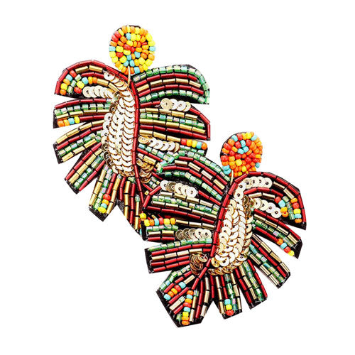 Multi Beaded Tropical Leaf Dangle Earrings. Look like the ultimate fashionista with these Earrings! Add something special to your outfit this Valentine! Special It will be your new favorite accessory. Perfect Birthday Gift, Mother's Day Gift, Anniversary Gift, Graduation Gift, Prom Jewelry, Valentine's Day Gift, Thank you Gift.