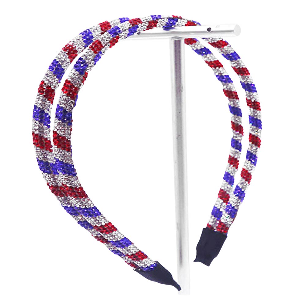 Multi Bling American USA Flag Headband, USA flag headbands are fun handcrafted jewelry that fits your lifestyle, adding a pop of pretty color. Show your love for your country with this sweet patriotic American USA flag headband. Red, white, and blue are used for a trendy fireworks flare. Enhance your attire with this vibrant artisanal headband to show off your fun trendsetting style.