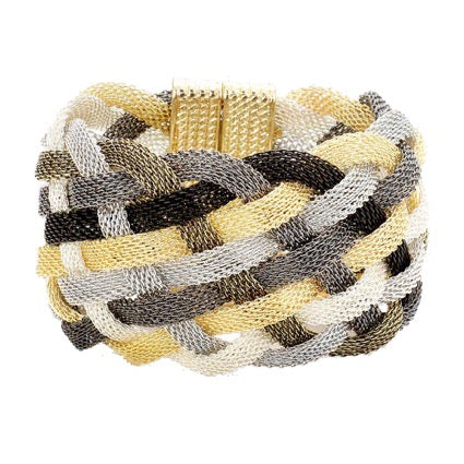 Multi Braided Metal Mesh Detail Magnetic Bracelet Braid Mesh Accent Bracelet, covers a range of trends, including boho, classic, festival & modern, an eye-catching alternative for all year around. Pair with tee & jeans to dress up your laid-back look, or add to a dress to enhance your work ensemble. Ideal Gift, Any Occasion