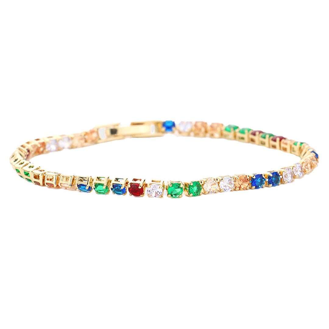 Multi Brass Metal Tennis Evening Bracelet, Get ready with these Evening Bracelet, put on a pop of color to complete your ensemble. Perfect for adding just the right amount of shimmer & shine and a touch of class to special events. Perfect Birthday Gift, Anniversary Gift, Mother's Day Gift, Graduation Gift.
