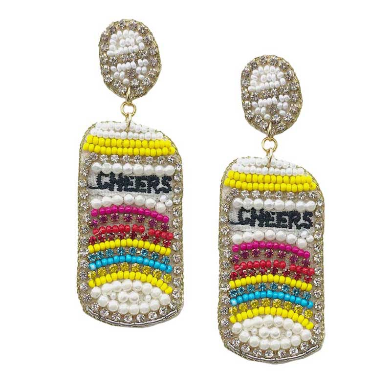 Multi CHEERS Felt Back Pearl Stone Seed Beaded Beer Dangle Earring, Seed Beaded Dangle earrings fun handcrafted jewelry that fits your lifestyle, adding a pop of pretty color. Enhance your attire with these vibrant artisanal earrings to show off your fun trendsetting style. Suitable for Bachelorette Party, Statement Earrings, fun night Out, Birthday Party or any events. 