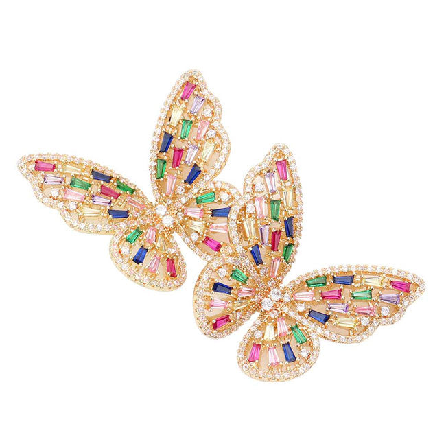 Multi CZ Stone Butterfly Evening Earrings, will take your look up a notch, versatile enough for wearing straight through the week, perfectly lightweight for all-day wear, coordinate with any ensemble from business casual to everyday wear, the perfect addition to every outfit. Adds a touch of nature-inspired butterfly themed  beauty to your look.Gift someone or yourself these ultra-chic earrings.