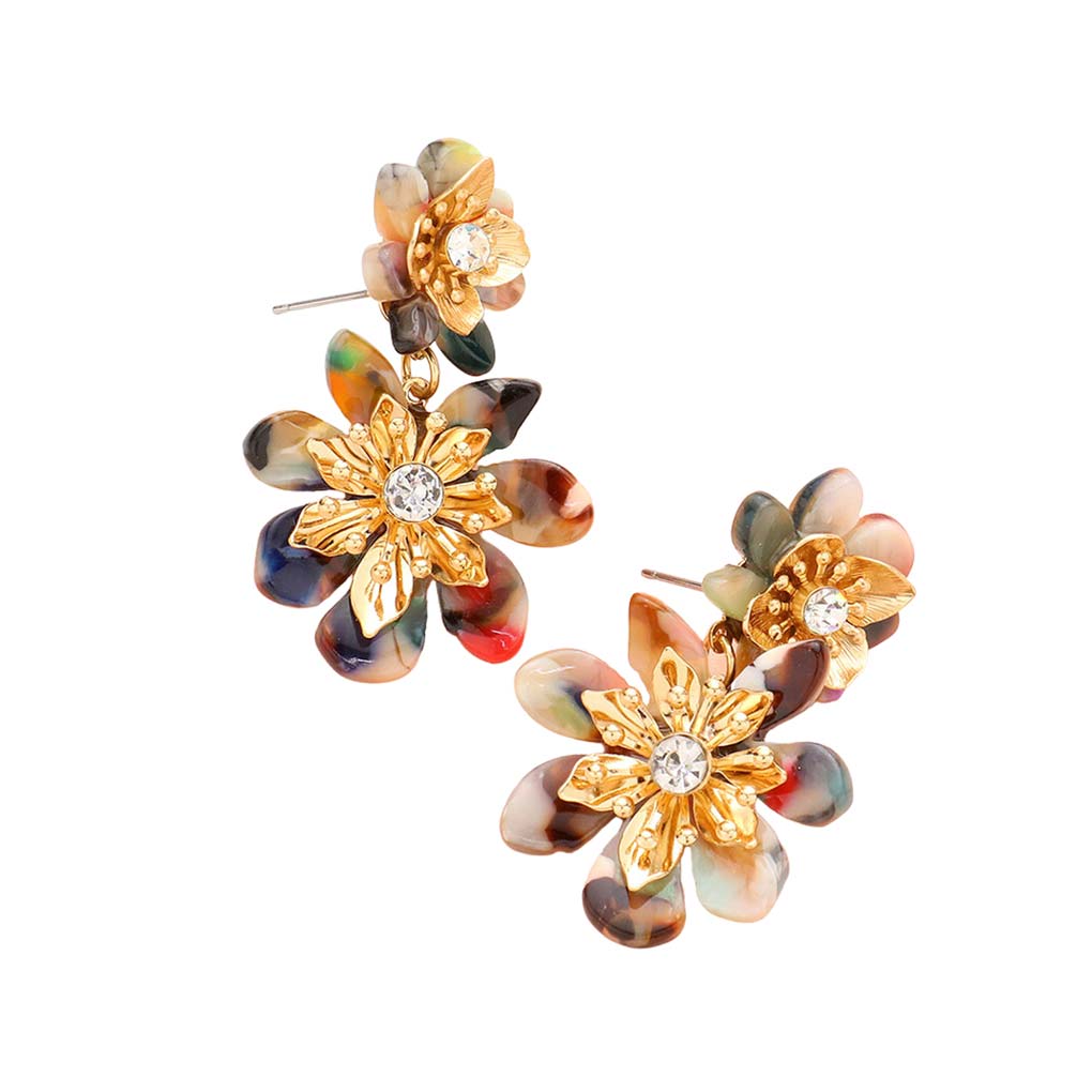 Multi Celluloid Acetate Double Flower Link Dangle Earrings, are stunning & eye-catchy jewelry that fits your lifestyle adding a pop of pretty color. Enhance your attire with these vibrant & beautiful double floral earrings! Adds a touch of nature-inspired beauty to your look with perfect class. It will be your new favorite accessory.
