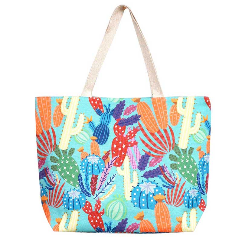 Multi Colorful Cactus Patterned Beach Tote Bag, Whether you are out shopping, going to the pool or beach, this cactus patterned print tote bag is the perfect accessory. Perfectly lightweight to carry around all day. Spacious enough for carrying any and all of your seaside essentials. The soft straps really helps carrying this tie due shoulder bag comfortably. Perfect Birthday Gift, Anniversary Gift, Mother's Day Gift, Vacation Getaway or Any Other Events.