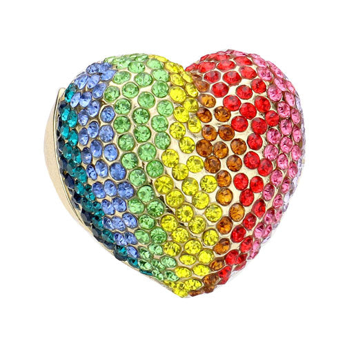 Multi Colorful Heart Crystal Rhinestone Pave Stretchable Ring. Beautifully crafted design adds a gorgeous glow to any outfit. Jewelry that fits your lifestyle! Perfect Birthday Gift, Anniversary Gift, Mother's Day Gift, Anniversary Gift, Graduation Gift, Prom Jewelry, Just Because Gift, Thank you Gift.