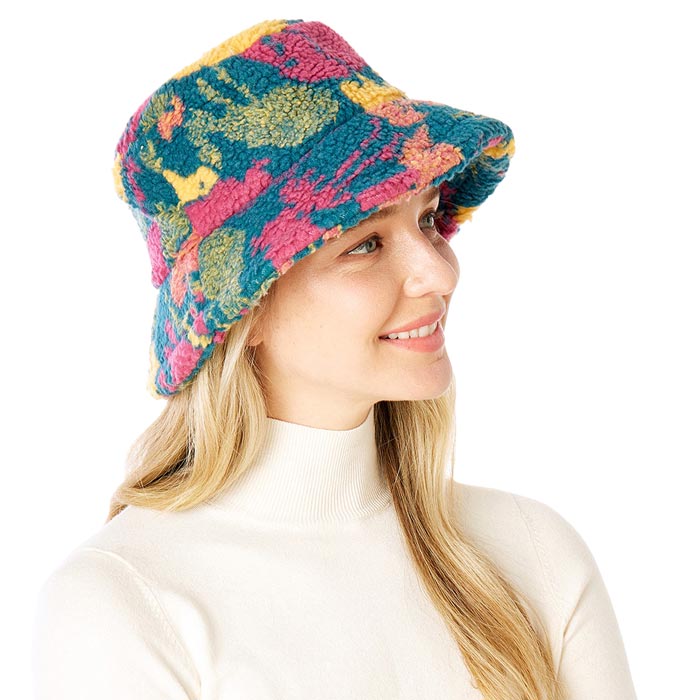 Multi Colorful Patterned Sherpa Bucket Hat, show your trendy side with this Colorful Patterned Sherpa Bucket Hat. Adds a great accent to your wardrobe. This elegant, timeless & classic Bucket Hat looks fashionable. Perfect for a bad hair day, or simply casual everyday wear.  Accessorize the fun way with this bucket hat. It's the autumnal touch you need to finish your outfit in style.