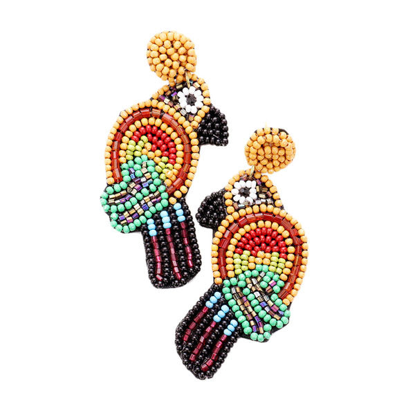 Multi Colorful Seed Bead Bird Parrot Earrings. Beaded Parrot earrings fun handcrafted jewelry that fits your lifestyle, adding a pop of pretty color. Enhance your attire with these vibrant artisanal earrings to show off your fun trendsetting style. Lightweight and comfortable for wearing all day long. Goes with any of your casual outfits and Adds something extra special. Great gift idea for your Loving One.