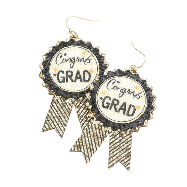Multi Congrats Grad Message Glittered Badge Dangle Earrings, Show off your achievements with our congrats grad earrings. From kindergarten to high school, college ceremonies, and faculty regalia these badge dangle earrings will remind you to enjoy the journey as you wander, dream, and reach for your goals.