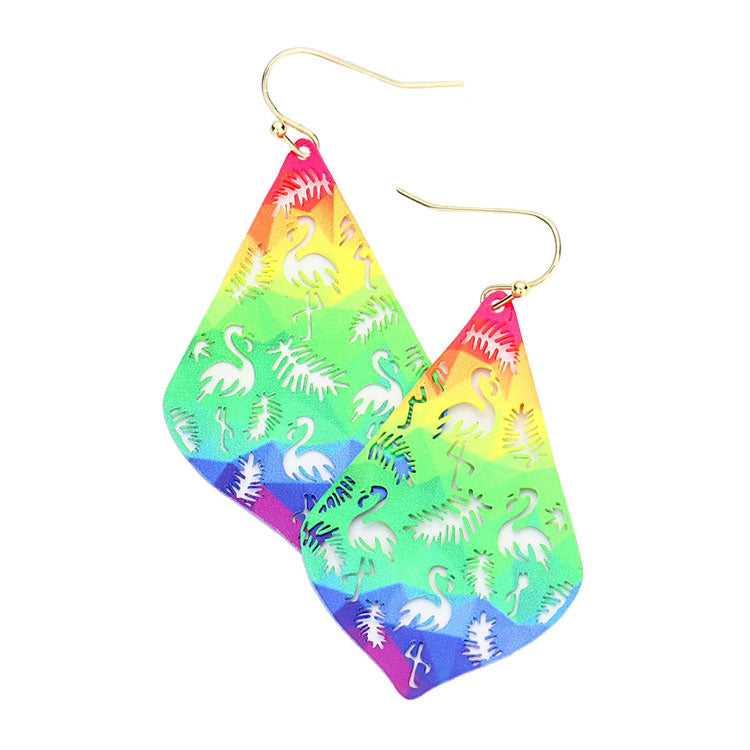 Multi Cut Out Rainbow Flamingo Tropical Leaf Dangle Earrings. Look like the ultimate fashionista with these Earrings! Add something special to your outfit this Valentine! Special It will be your new favorite accessory. Perfect Birthday Gift, Mother's Day Gift, Anniversary Gift, Graduation Gift, Prom Jewelry, Valentine's Day Gift, Thank you Gift.