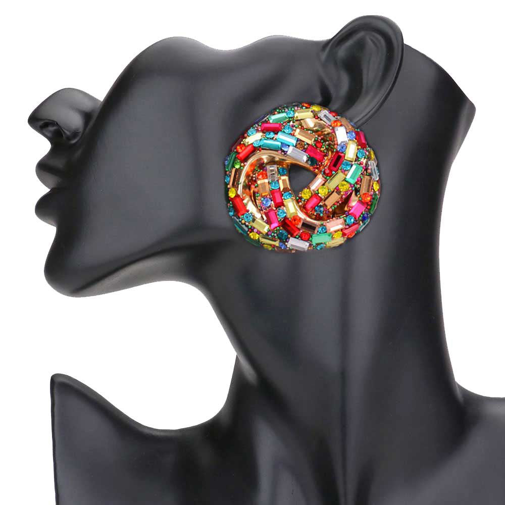 Multi Cylinder Stone Embellished Round Post Earrings. Elegance becomes you in these lightweight and playful, shiny glamorous Stone post earrings, the perfect sparkling accessory to add some sophisticated fun to your next social event. Coordinate these round post earrings with any ensemble from business casual to wear, they will dangle on your earlobes & bring a smile to those who look at you.