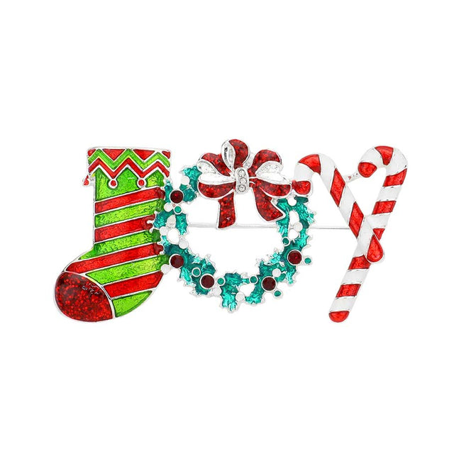 Multi Enamel Christmas Socks Wretch Cane Pin Brooch, a combination of beautiful colors makes this Christmas-themed Socks Pin Brooch awesome to show off your trendy choice this Christmas. Beautifully crafted designed jewelry that fits your lifestyle with seasonal perfection. Complete your costume & make yourself confident!